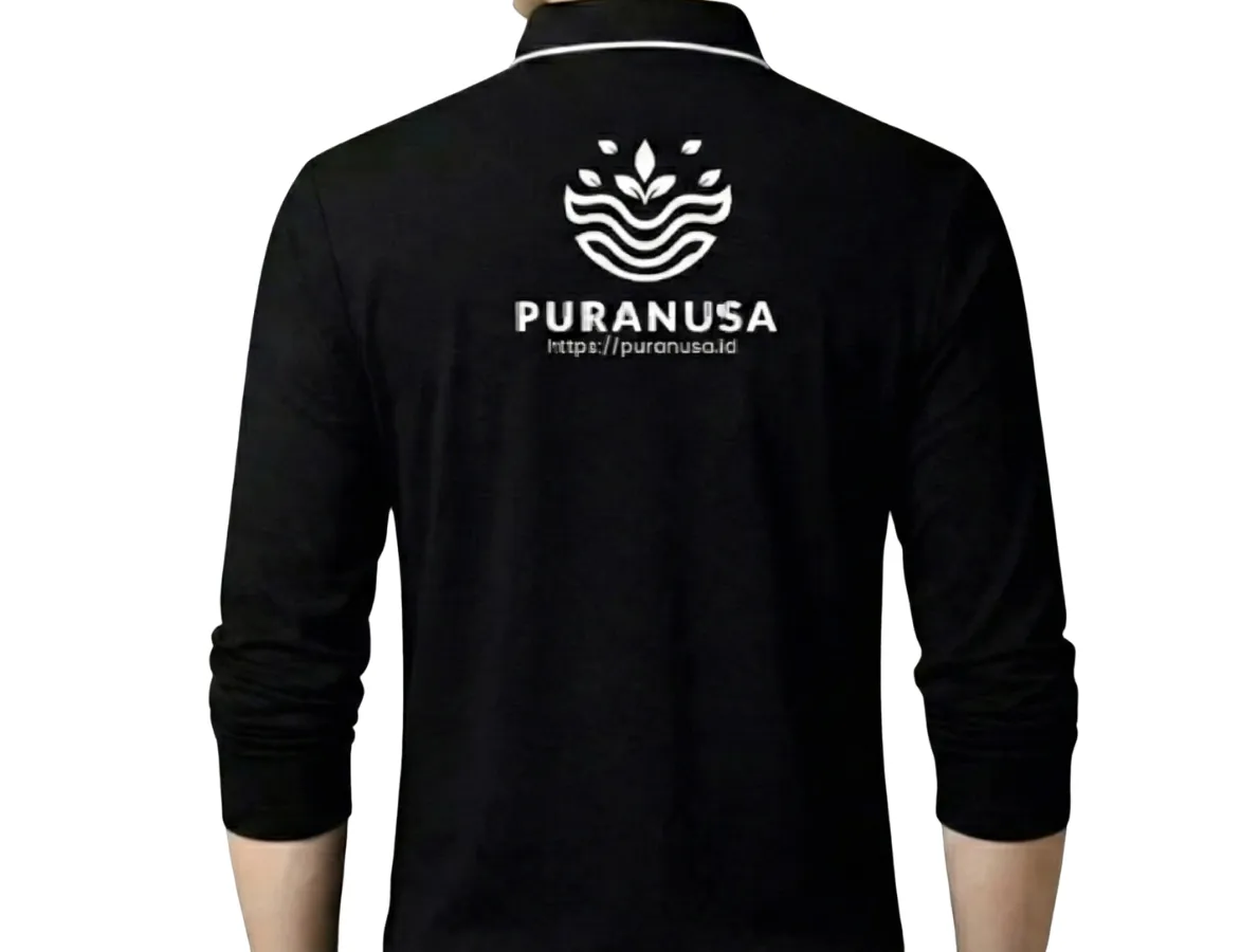 PURANUSA POLO SHIRT, Logo Bordir, Hitam Berkerah Lengan Panjang